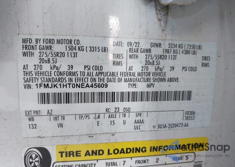 2022 Ford Expedition Xlt Max from USA, damaged, VIN 1FMJK1HT0NEA45609